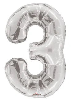 32" #3 Silver Number Foil Balloon (Air Only)