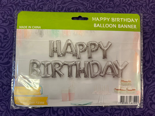 Silver 48" Happy Birthday Banner