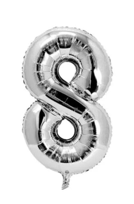 32" #8 Silver Number Foil Balloon (Air Only)