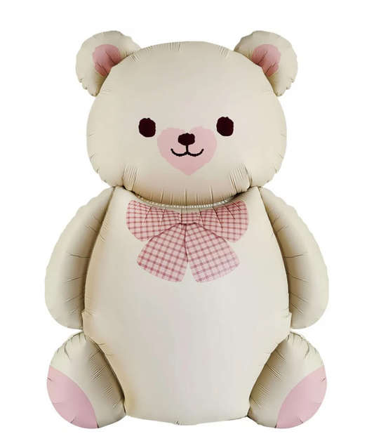 36" Teddy Bear Matte Cream & Pink Foil Balloon