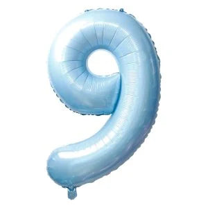 32" #9 Baby Blue Number Foil Balloon (Air Only)