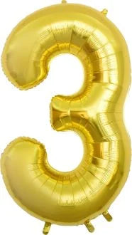 32" #3 Gold Number Foil Balloon (Air Only)