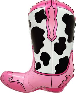 23" Pink Cow Print Boot Foil Balloon